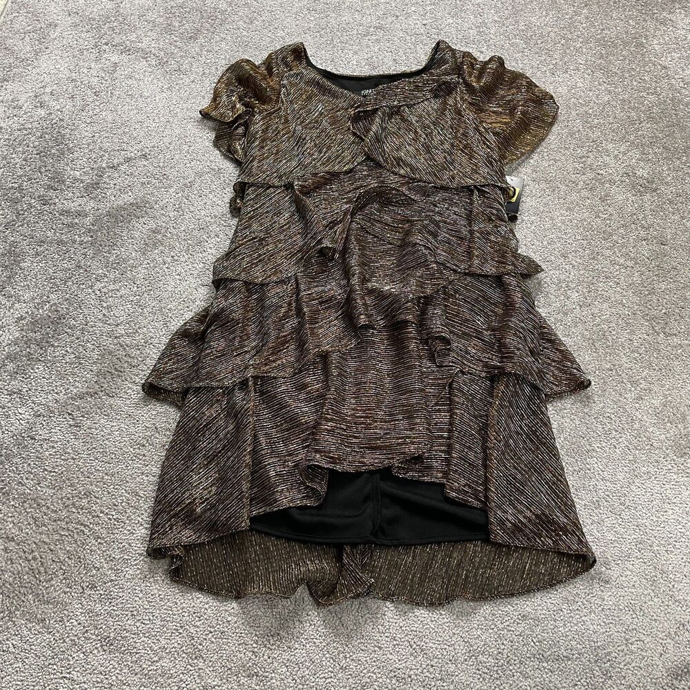 Ignite Evenings Layered Midi Dress Womens 10 Metallic Short Sleeve Party NWT New
